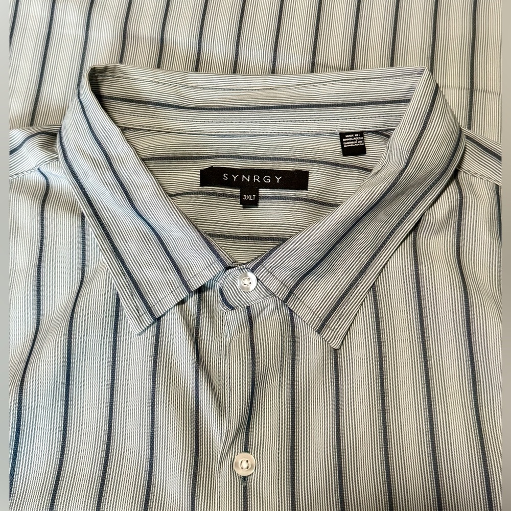 Synrgy Men's Striped (Dark Blue-White) Short Sleeve ButtonUp (3XLT)
